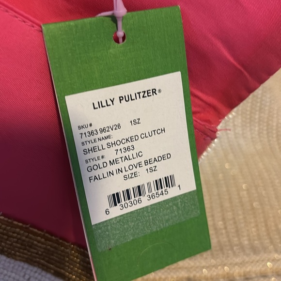 NWT Lilly Pulitzer Shell Shocked Beaded Clutch Gold Metallic Fallin In Love